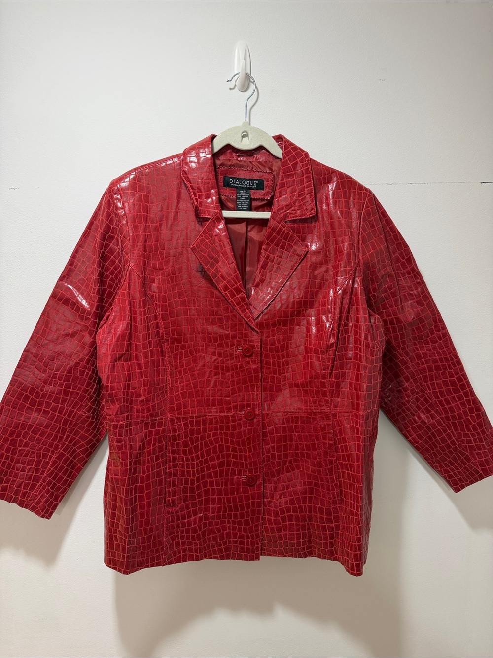 Dialogue Red Croc-Embossed Button Front Jacket PLUS 1X Retro MobWife Clubwear